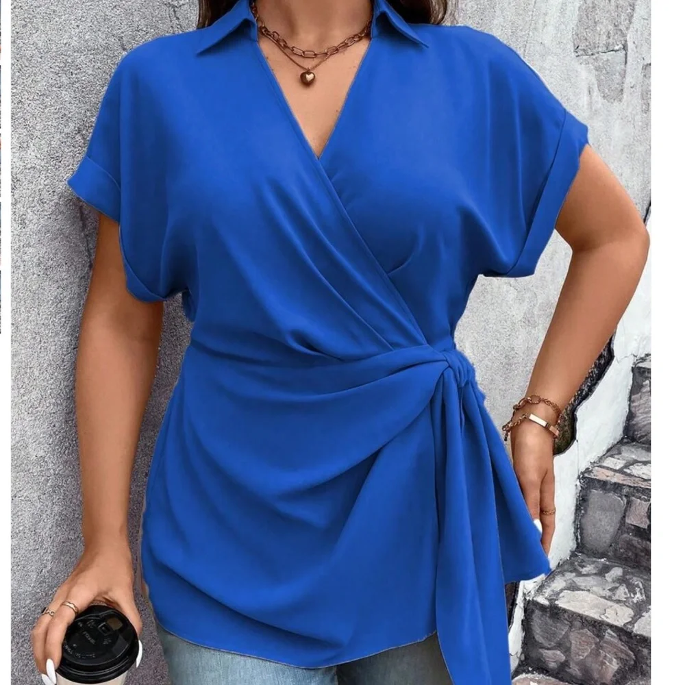 Plus Surplice Cuff Sleeve Side Knot Blouse - Picture 8 of 9